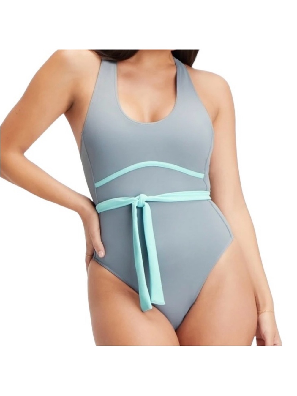 Fabletics Gabriella II One-Piece Swimsuit Gray and Blue Size M